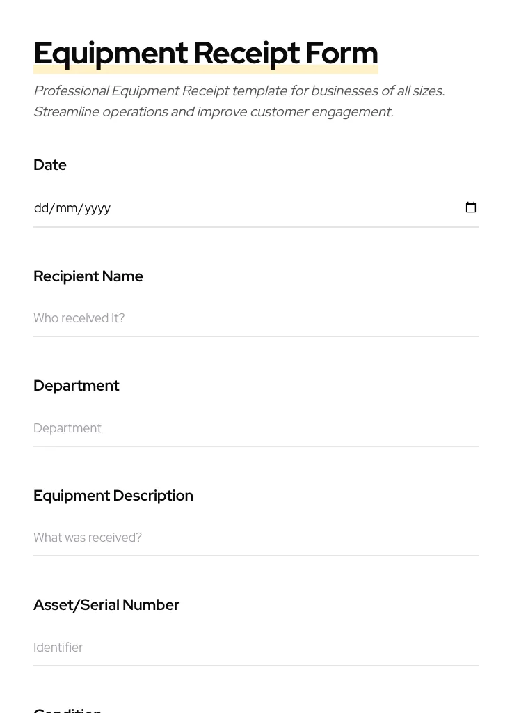 Equipment Receipt preview