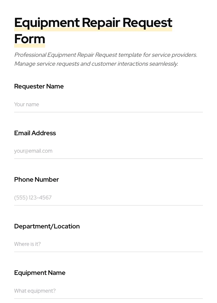 Equipment Repair Request preview