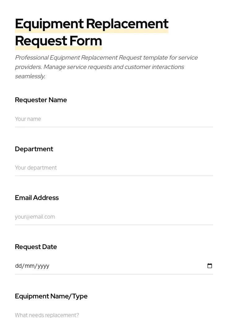 Equipment Replacement Request preview