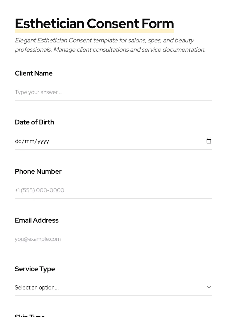 Esthetician Consent preview