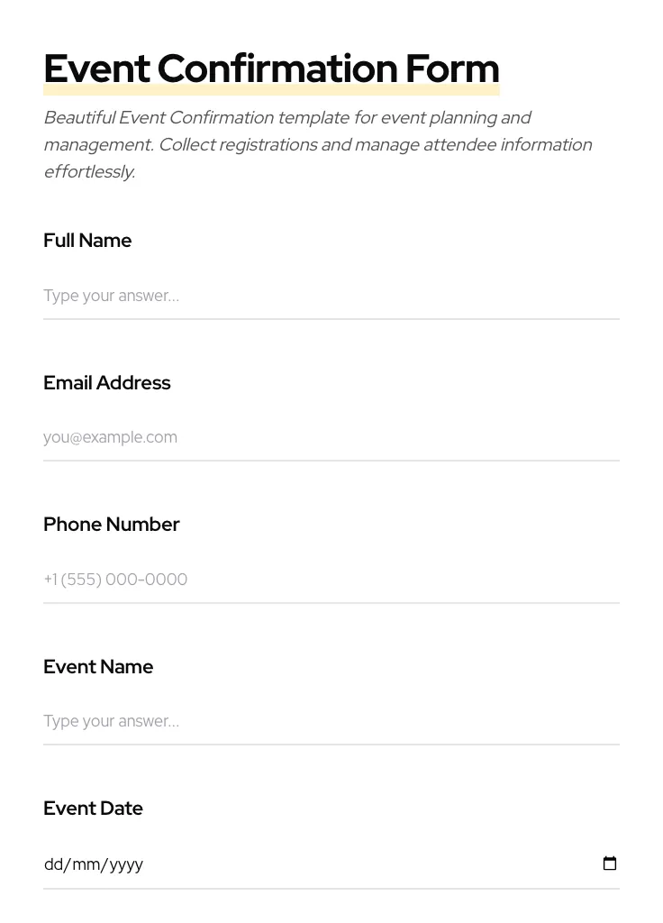 Event Confirmation preview