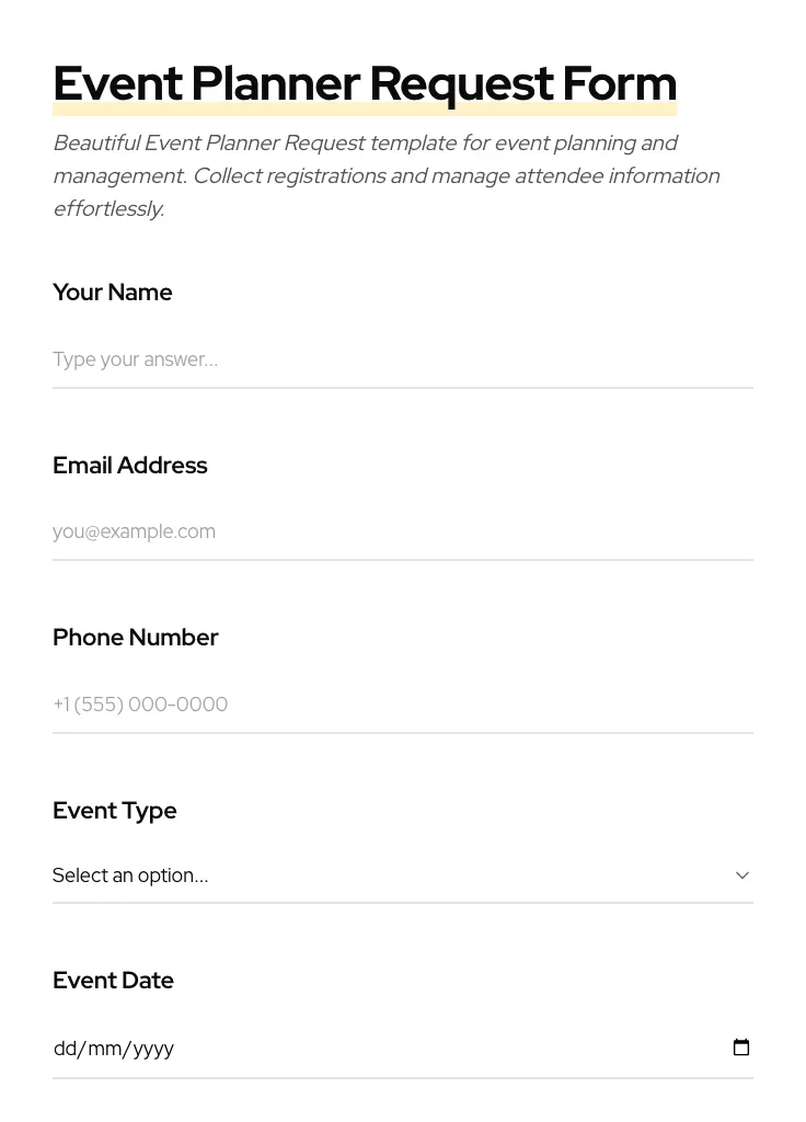 Event Planner Request preview