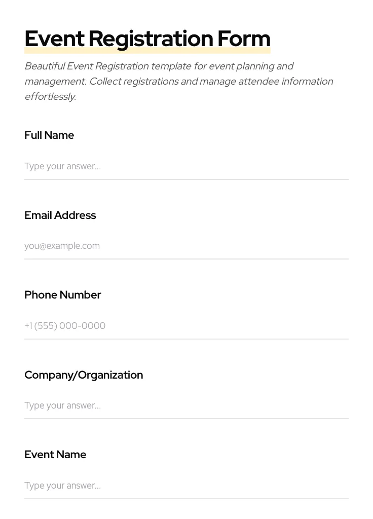Event Registration preview