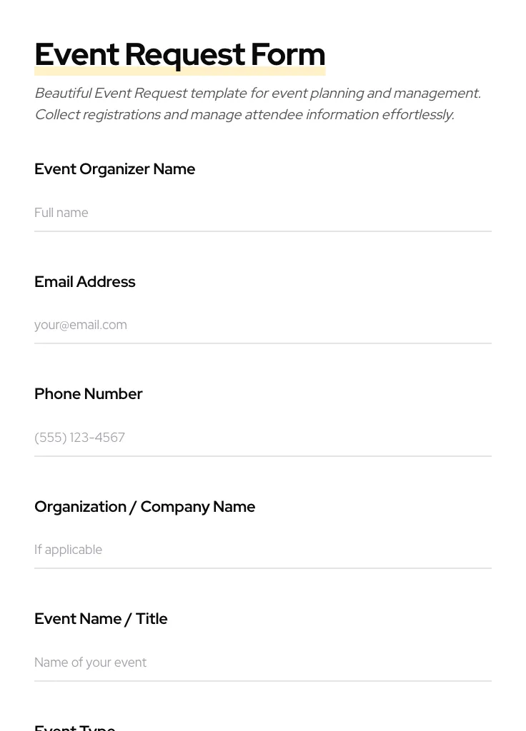 Event Request preview