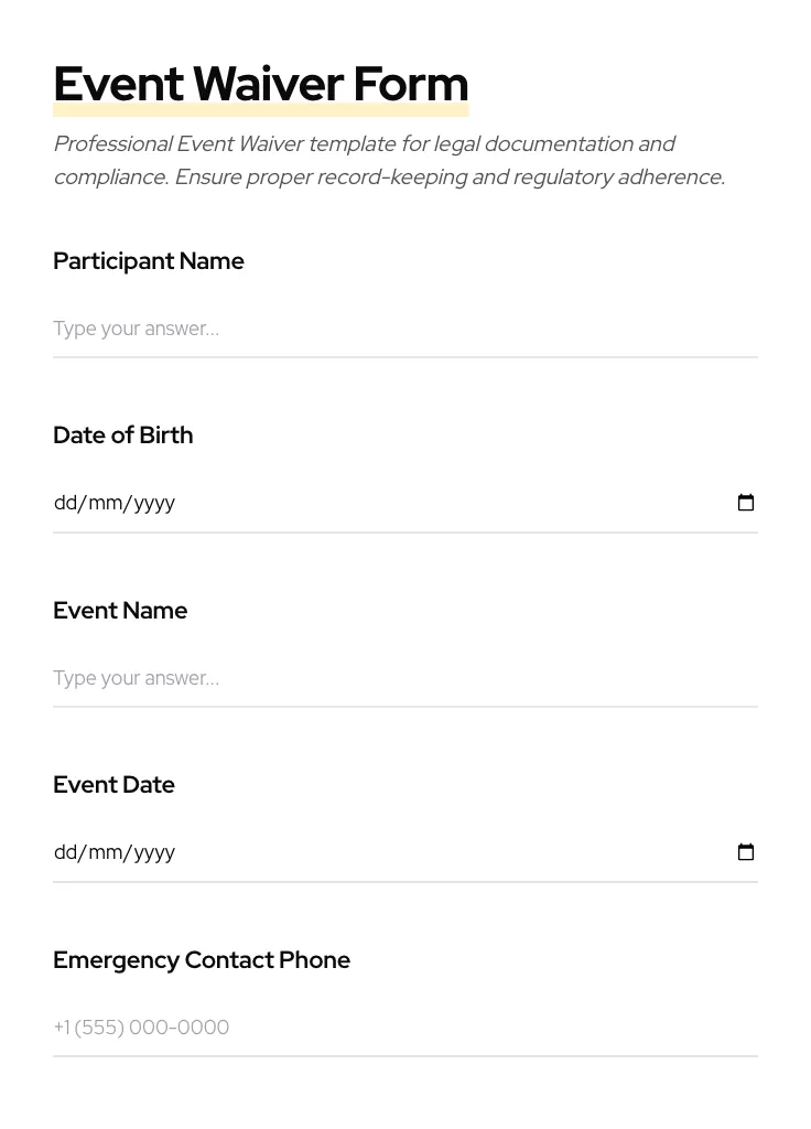 Event Waiver preview