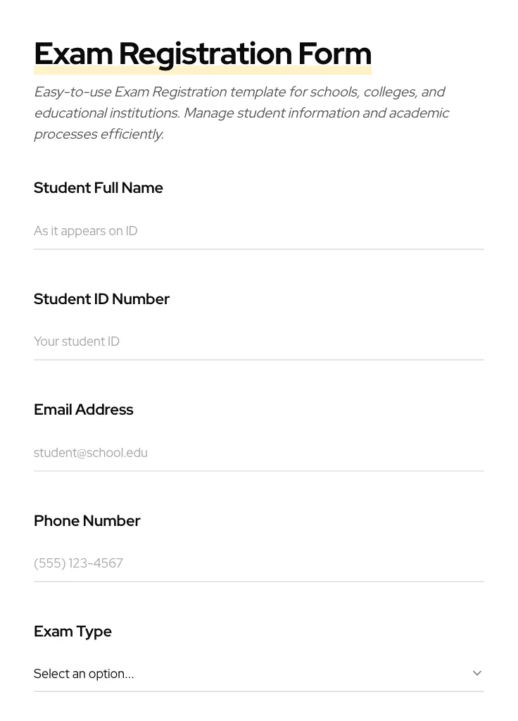 Exam Registration preview