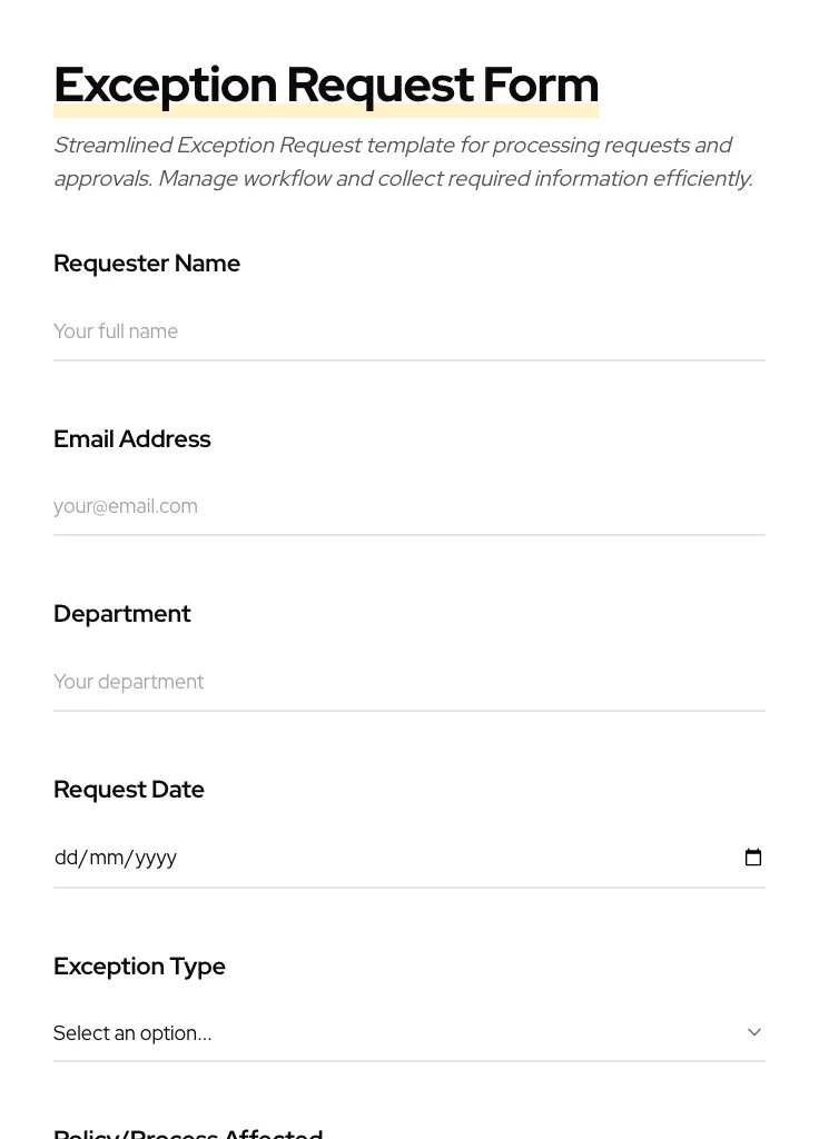 Exception Request preview