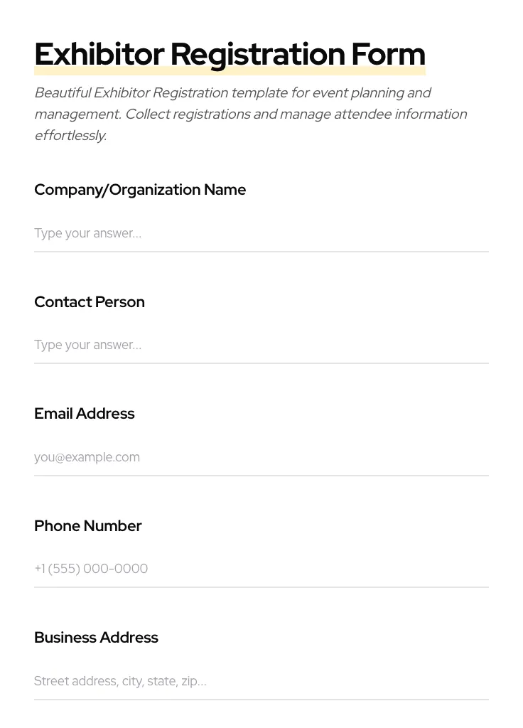 Exhibitor Registration preview