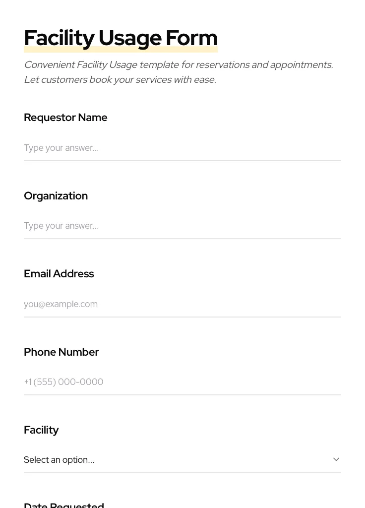 Facility Usage preview