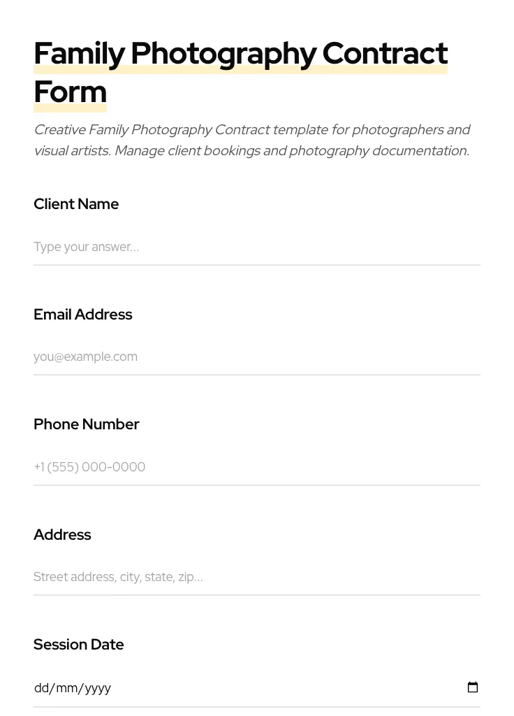 Family Photography Contract preview