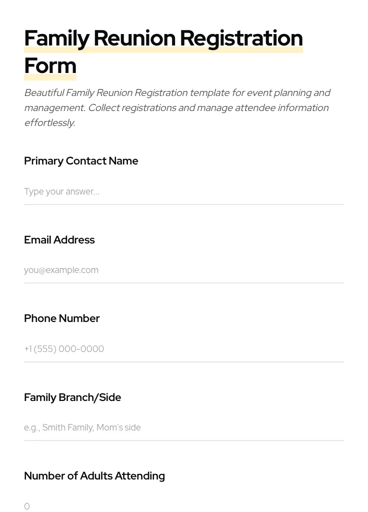 Family Reunion Registration