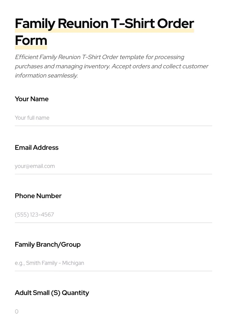 Family Reunion T-Shirt Order preview