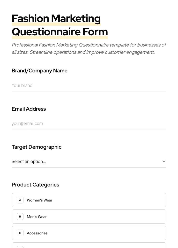 Fashion Marketing Questionnaire preview