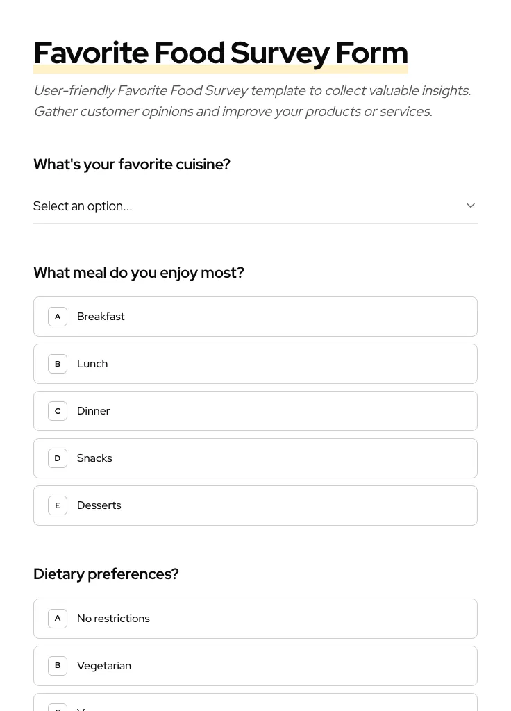 Favorite Food Survey preview