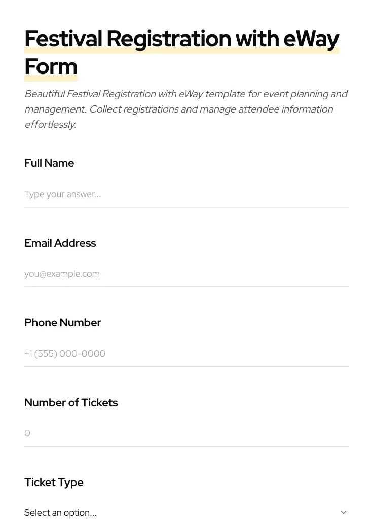 Festival Registration with eWay preview