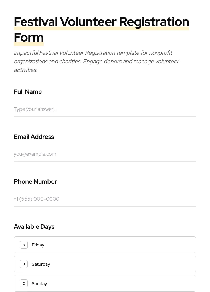 Festival Volunteer Registration preview