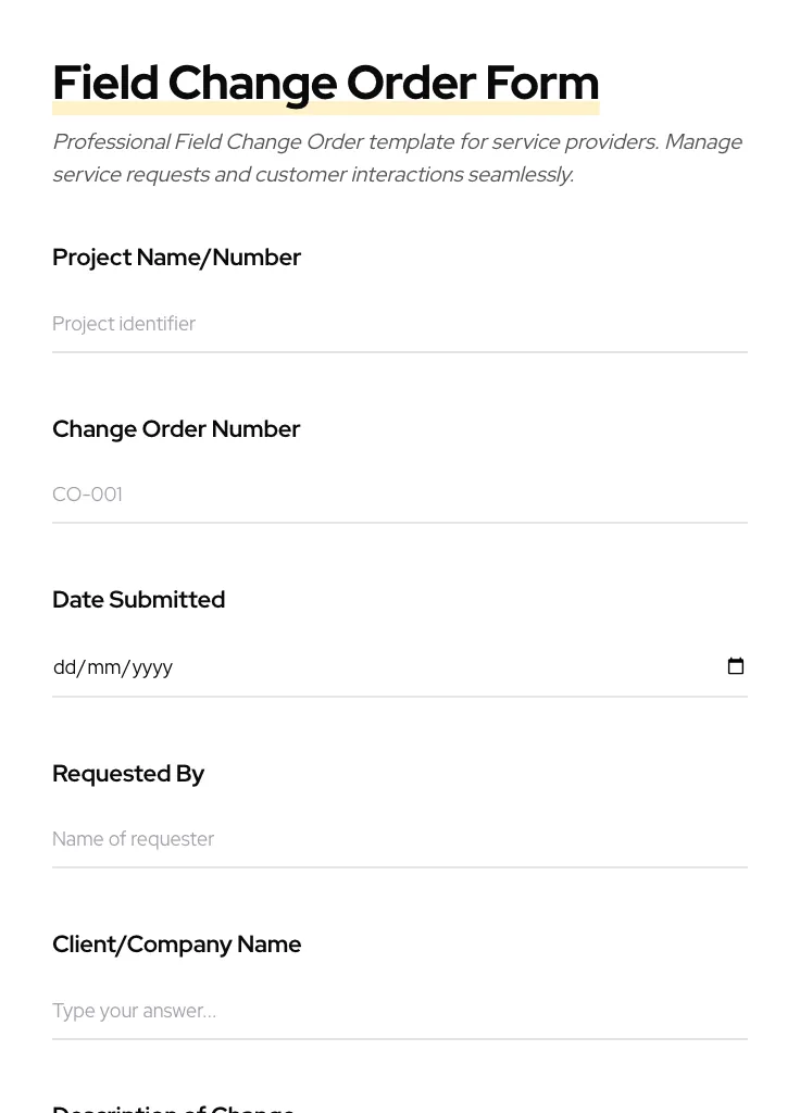 Field Change Order preview