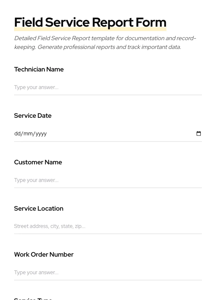 Field Service Report preview