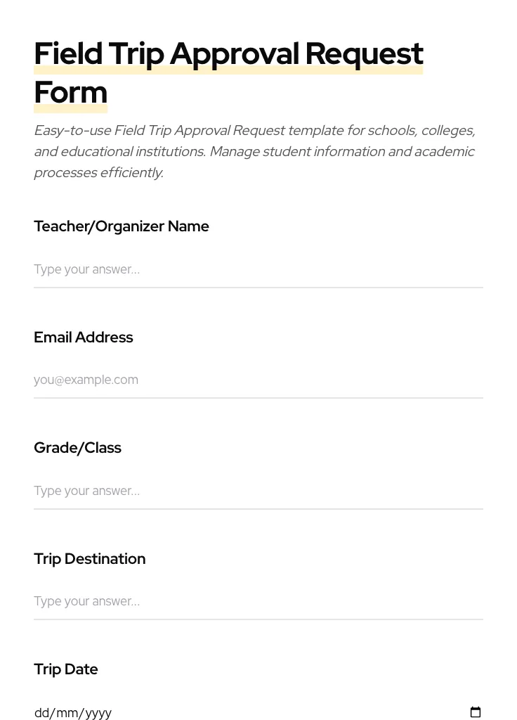 Field Trip Approval Request preview