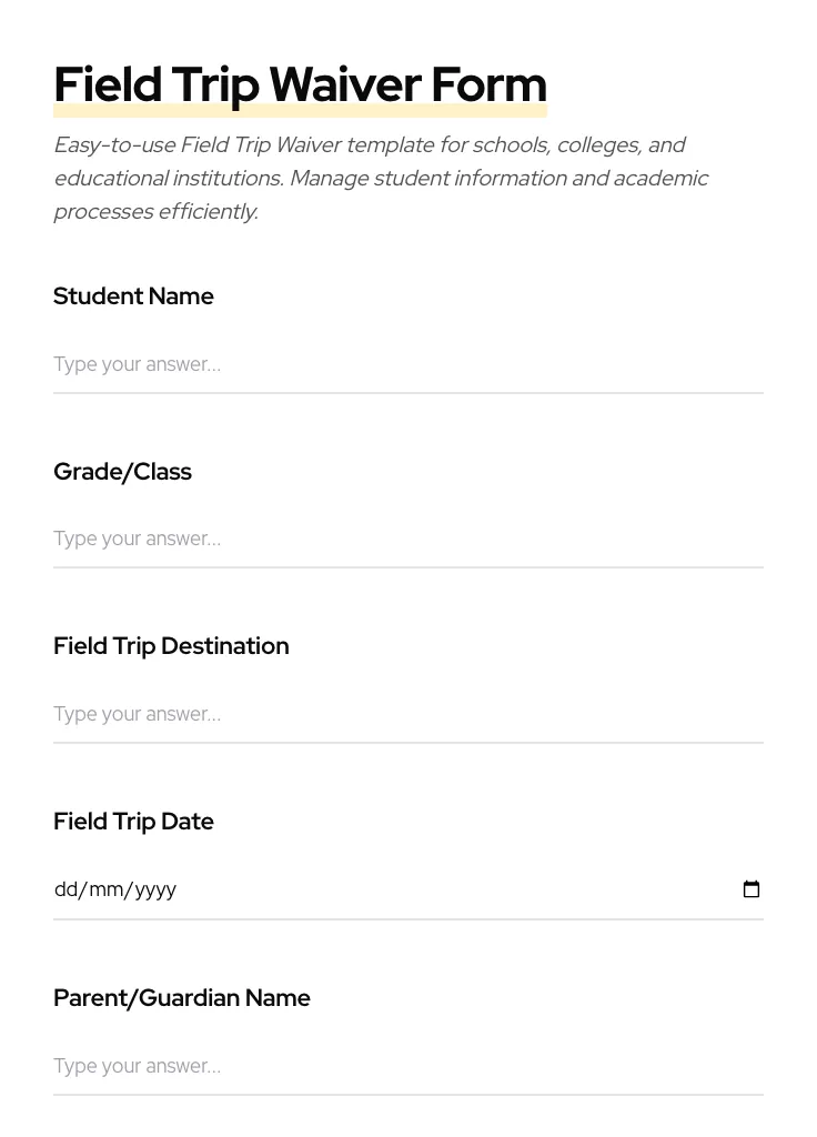Field Trip Waiver preview
