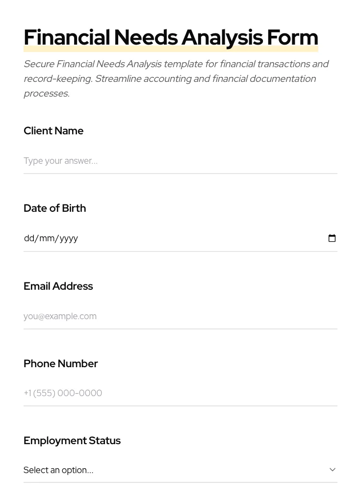 Financial Needs Analysis preview