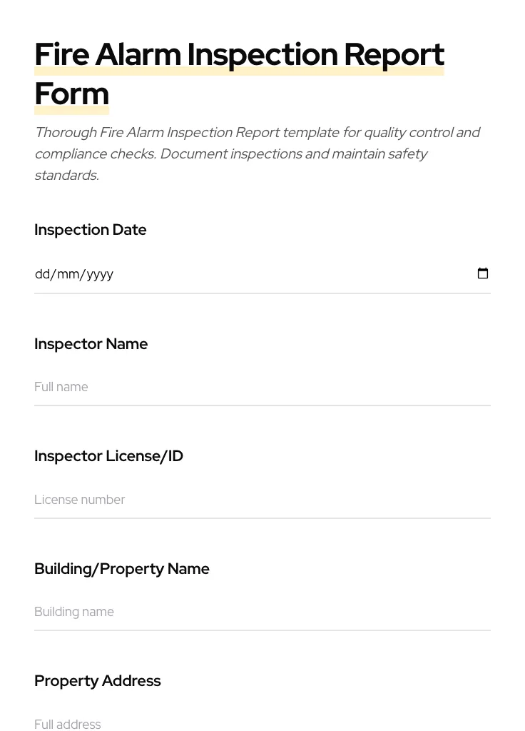 Fire Alarm Inspection Report preview