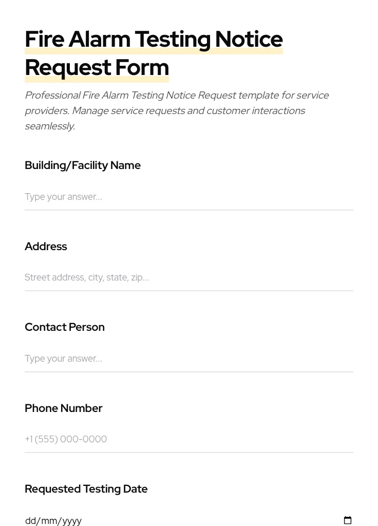 Fire Alarm Testing Notice Request preview