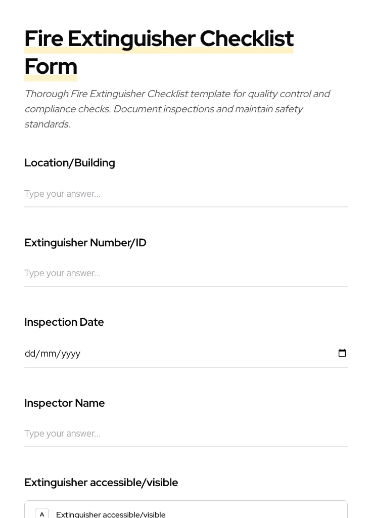 Fire Extinguisher Checklist preview