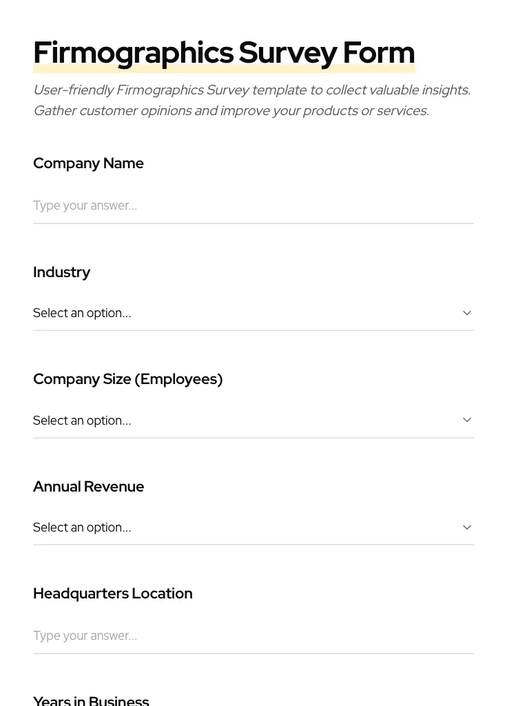 Firmographics Survey preview