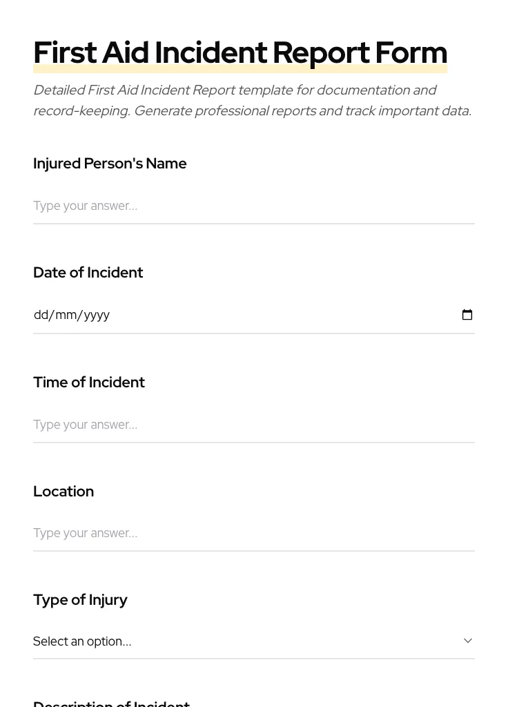 First Aid Incident Report preview