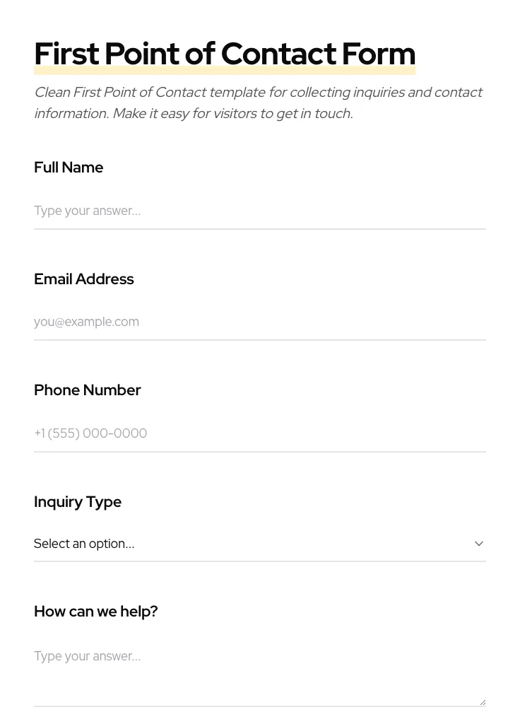 First Point of Contact preview