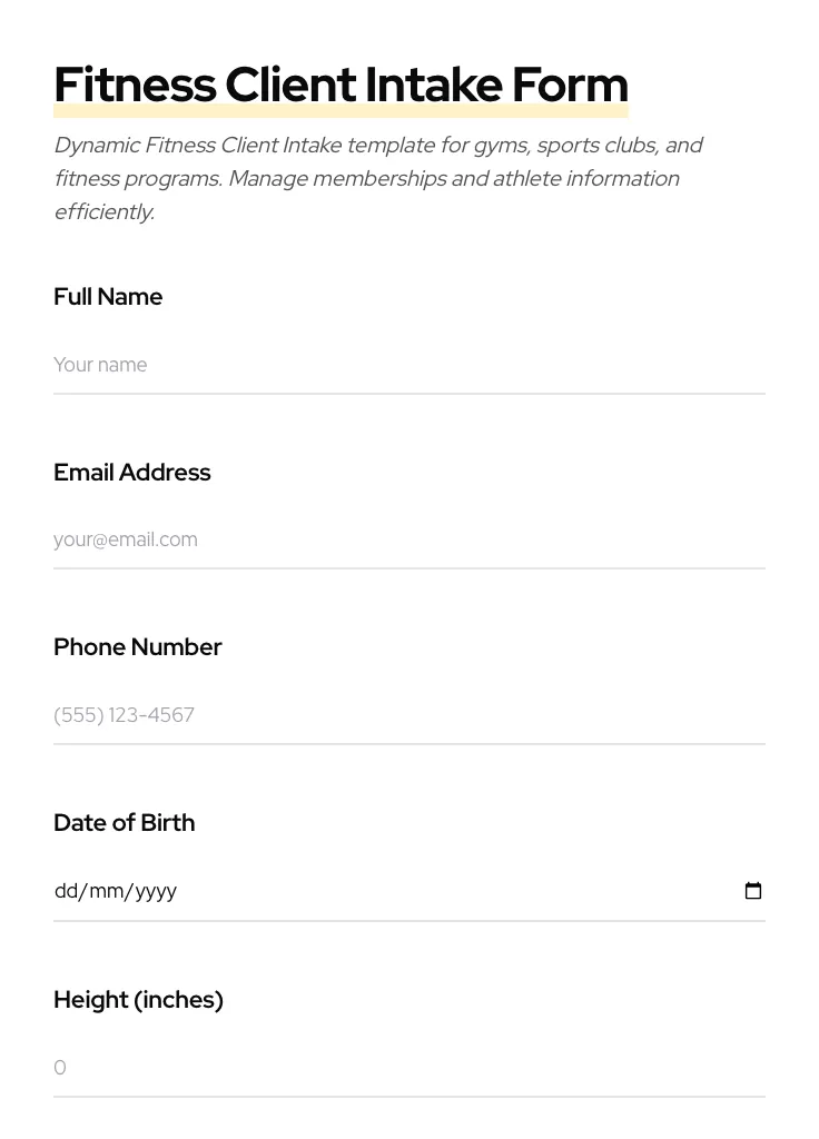 Fitness Client Intake preview