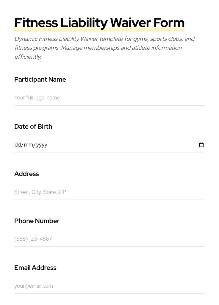 Fitness Liability Waiver preview