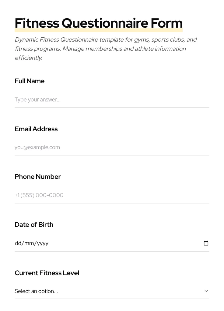 Fitness Questionnaire preview