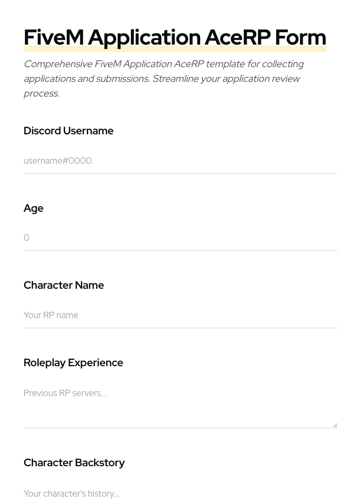 FiveM Application AceRP preview