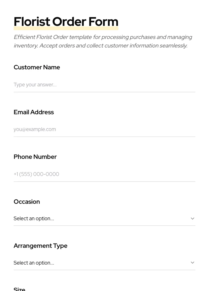 Florist Order preview