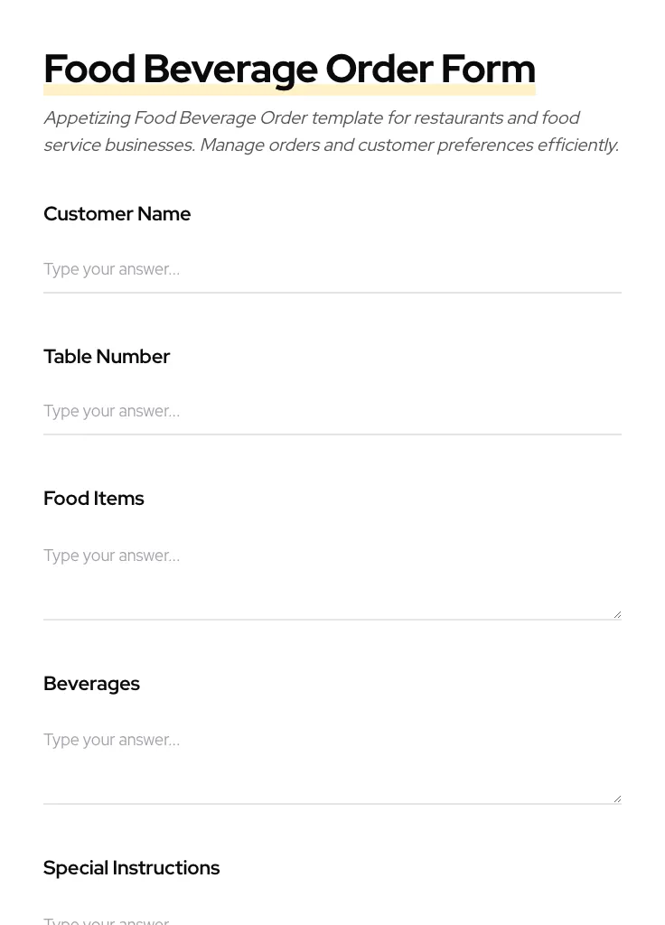 Food Beverage Order preview