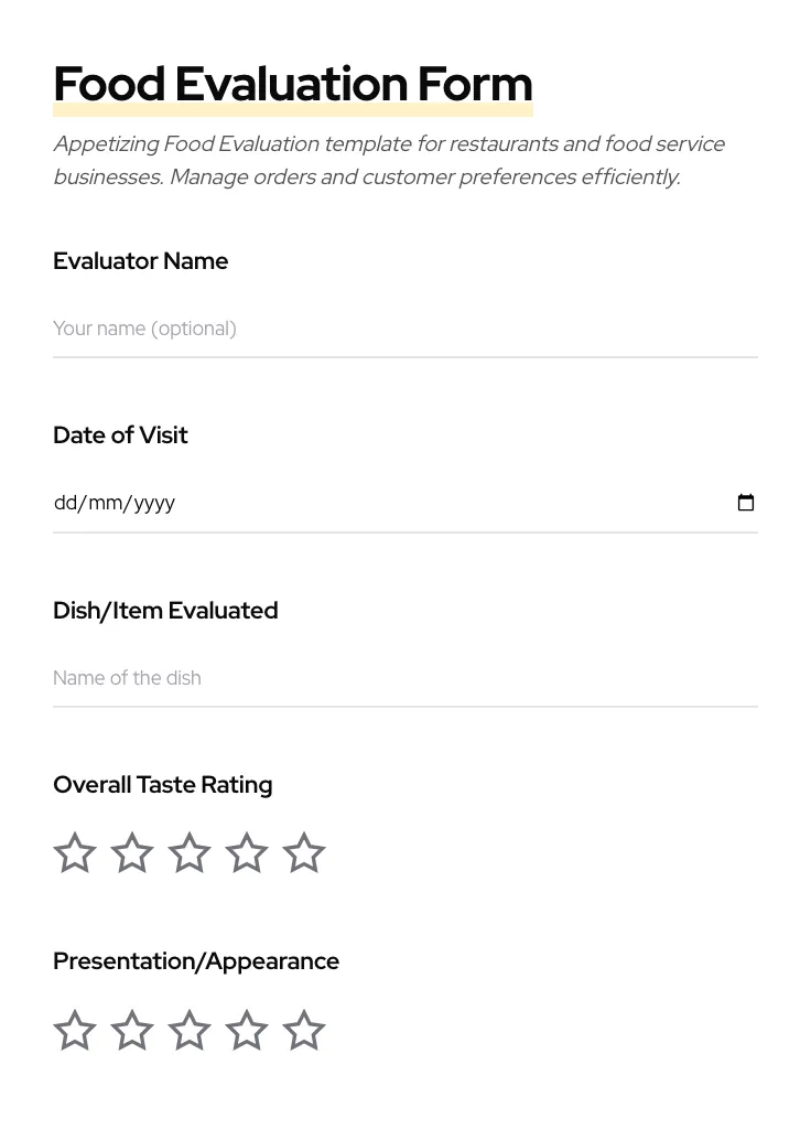 Food Evaluation preview