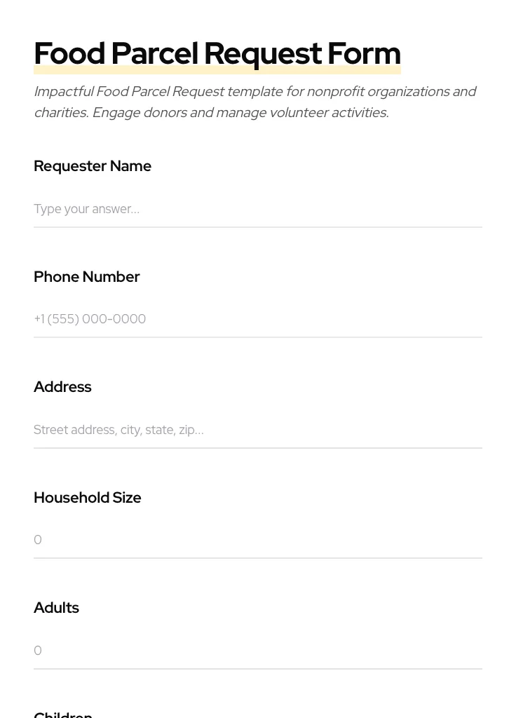 Food Parcel Request preview
