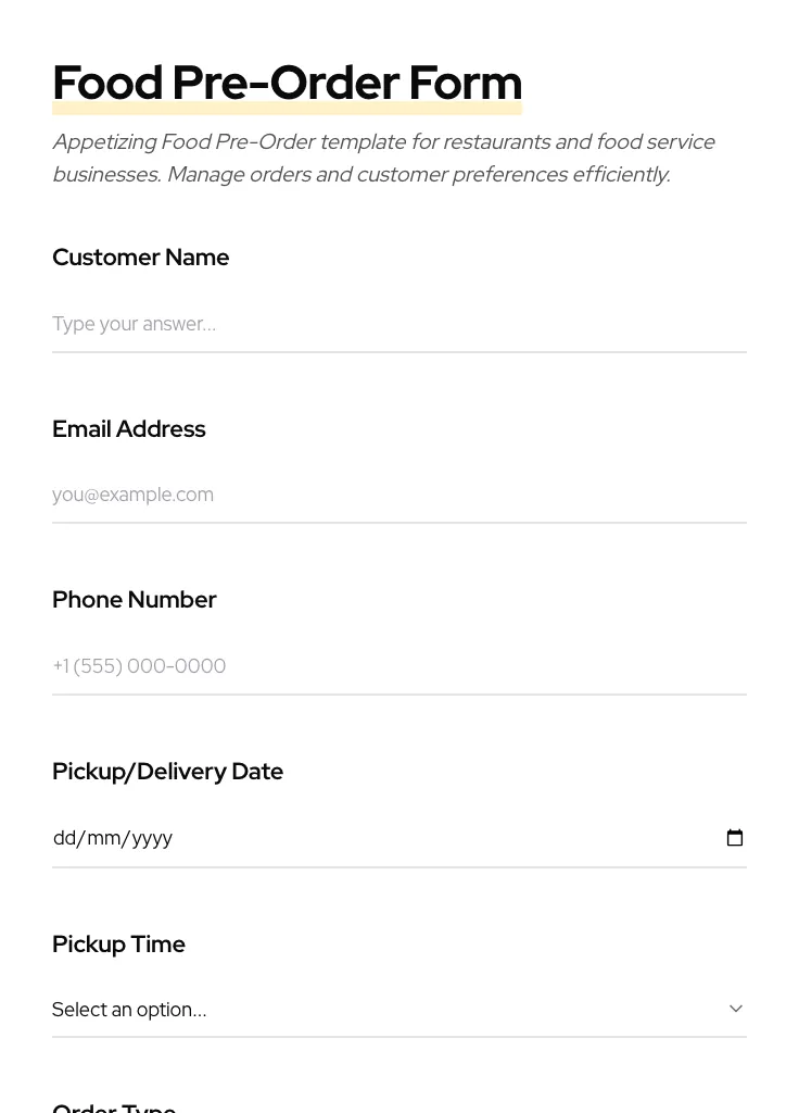 Food Pre-Order preview