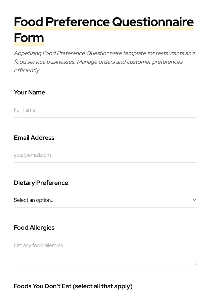 Food Preference Questionnaire preview