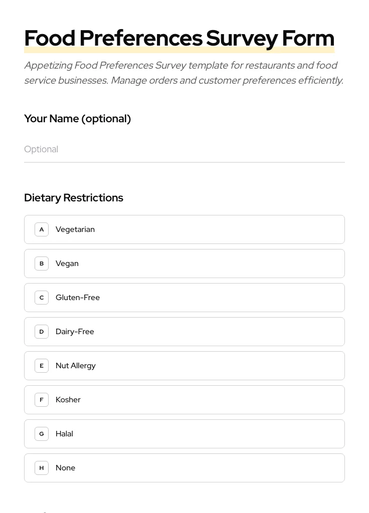 Food Preferences Survey preview
