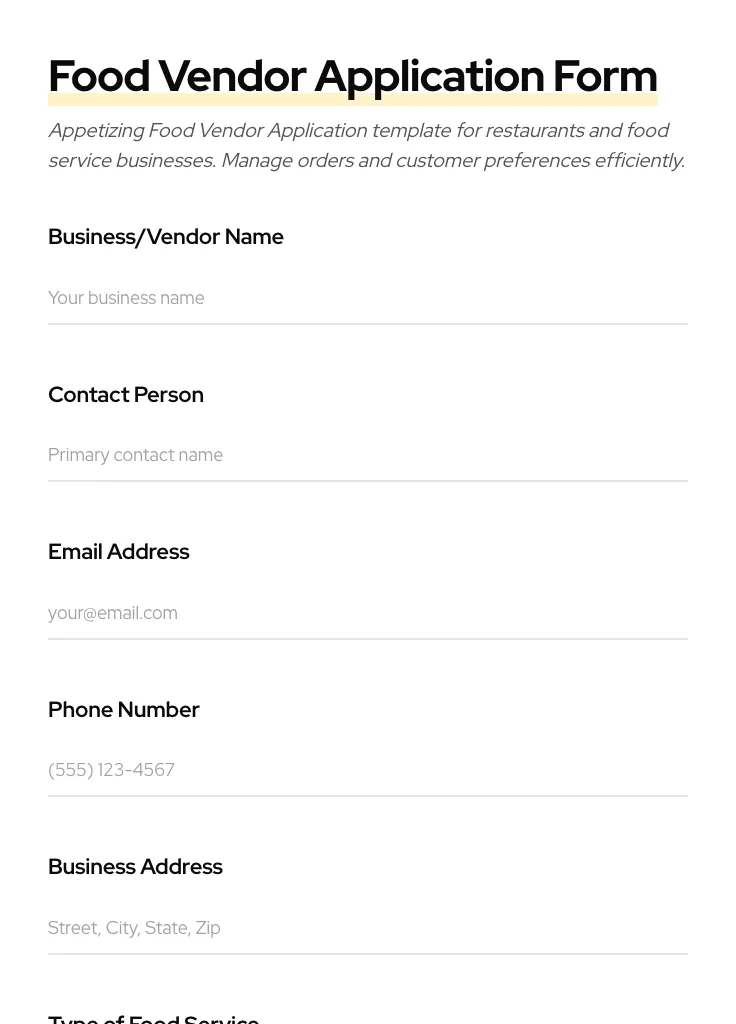 Food Vendor Application preview