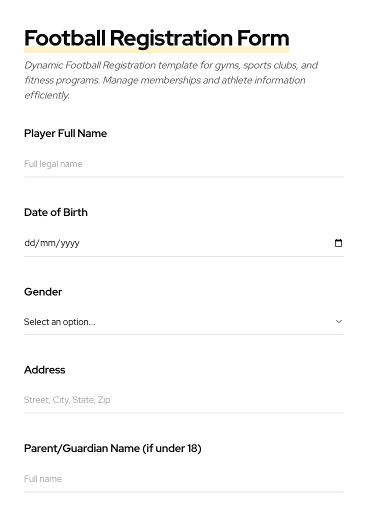 Football Registration preview