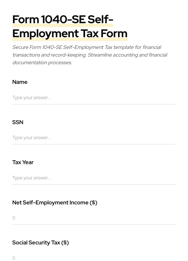 Form 1040-SE Self-Employment Tax preview