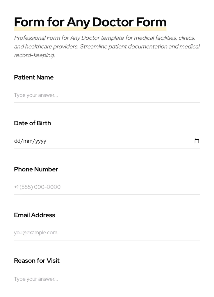 Form for Any Doctor preview