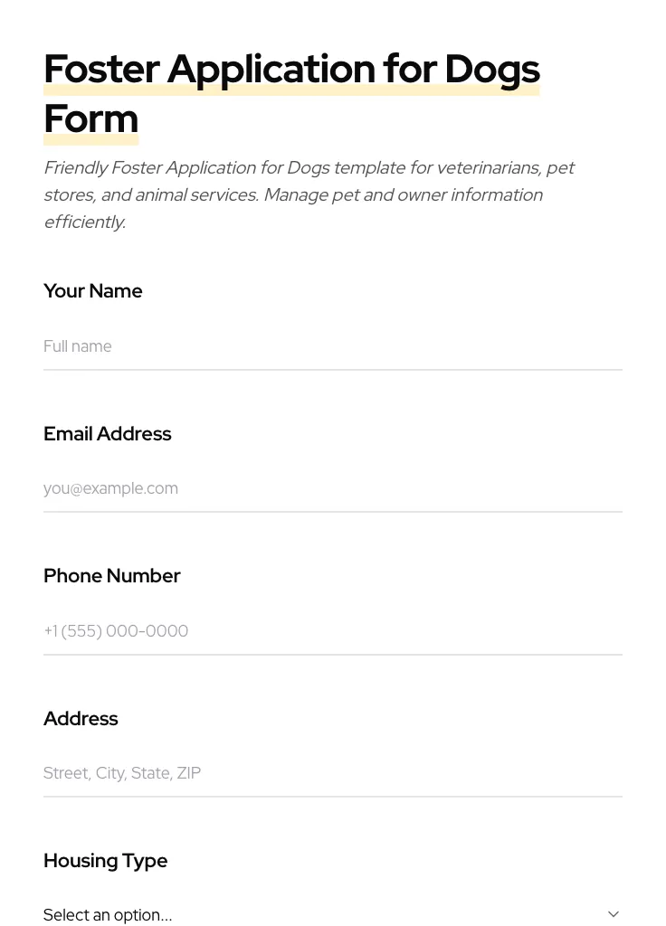 Foster Application for Dogs preview