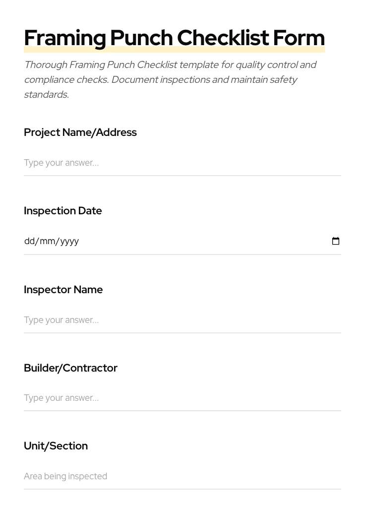Framing Punch Checklist preview