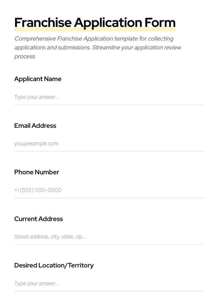 Franchise Application preview