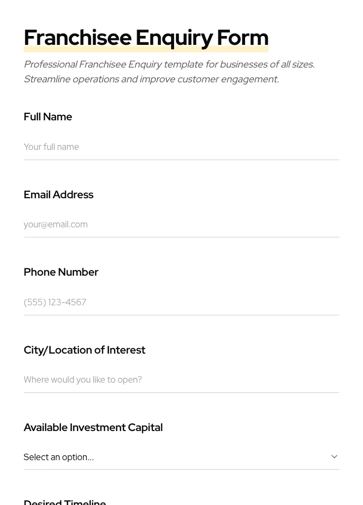 Franchisee Enquiry preview